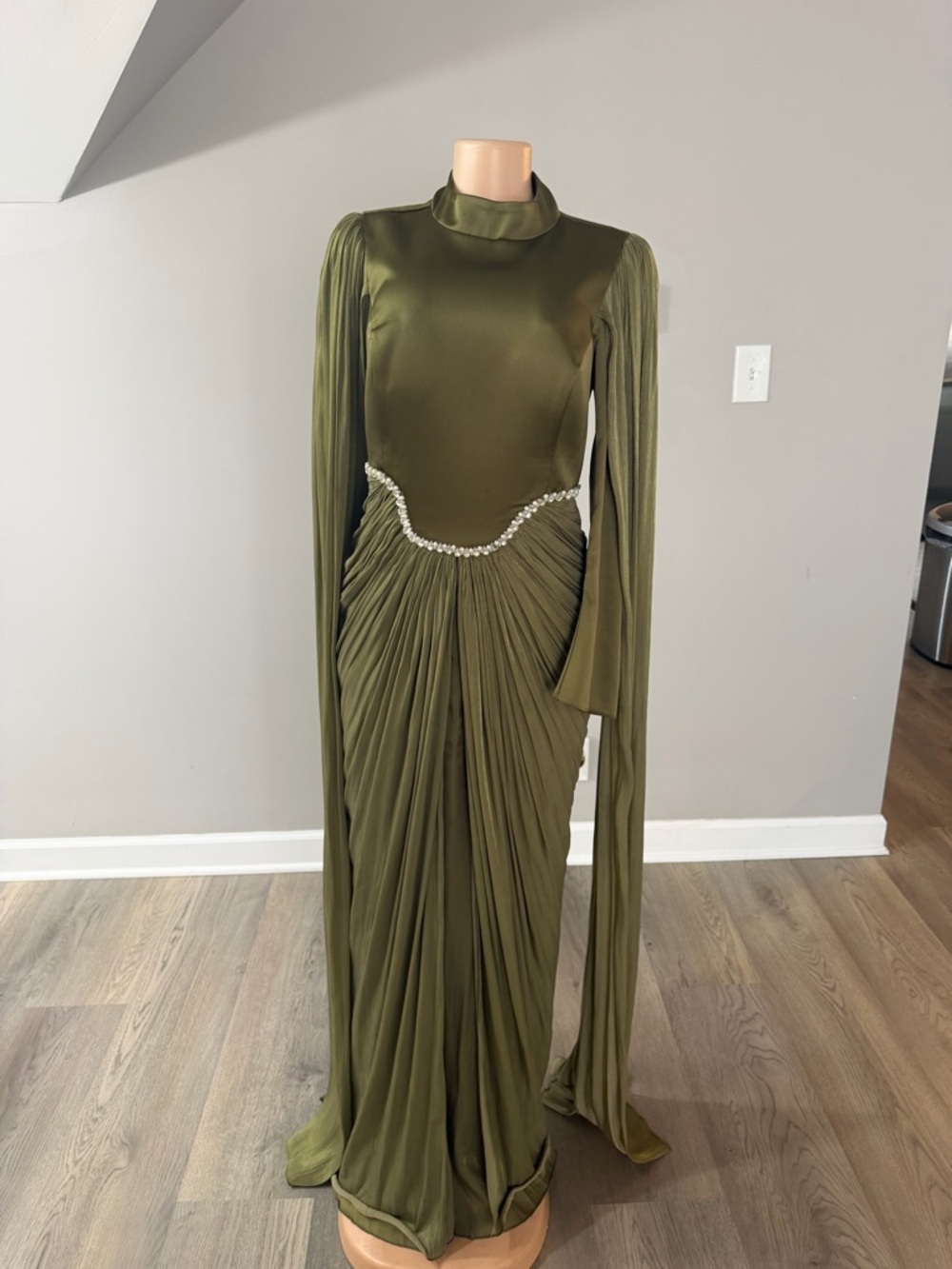 Club L London Olive Green Maxi Dress with Jewel Waist Detail